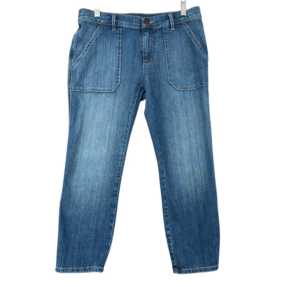 Ann‎ Taylor LOFT Relaxed Skinny Crop Jeans Blue Medium Wash Patch Pockets 26/2P